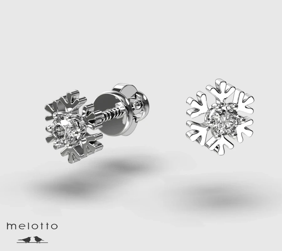 Детские сережки Снежинка из золота с Бриллиантом