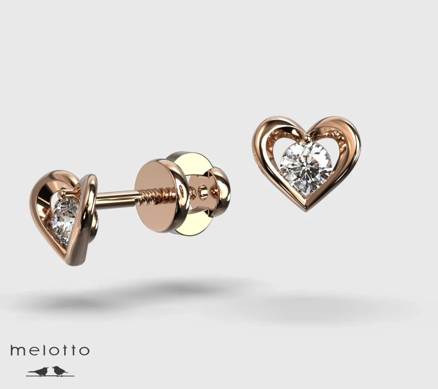 Детские серьги Сердце с бриллиантами