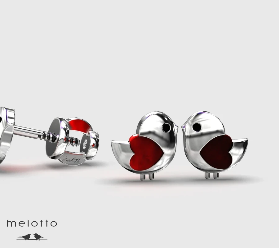 Детские сережки Птички из белого золота