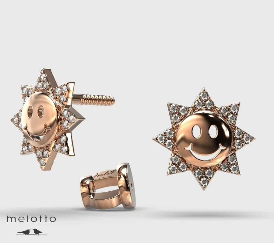 Детские сережки Солнышко с бриллиантами из красного золота