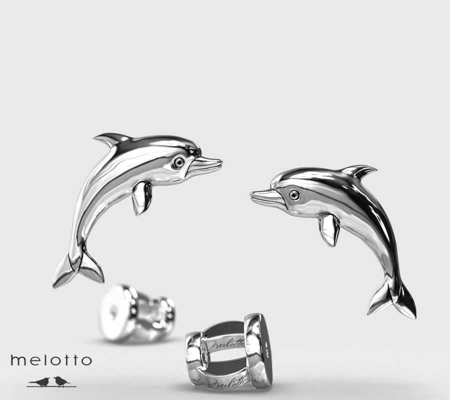 Детские сережки Дельфин из белого золота