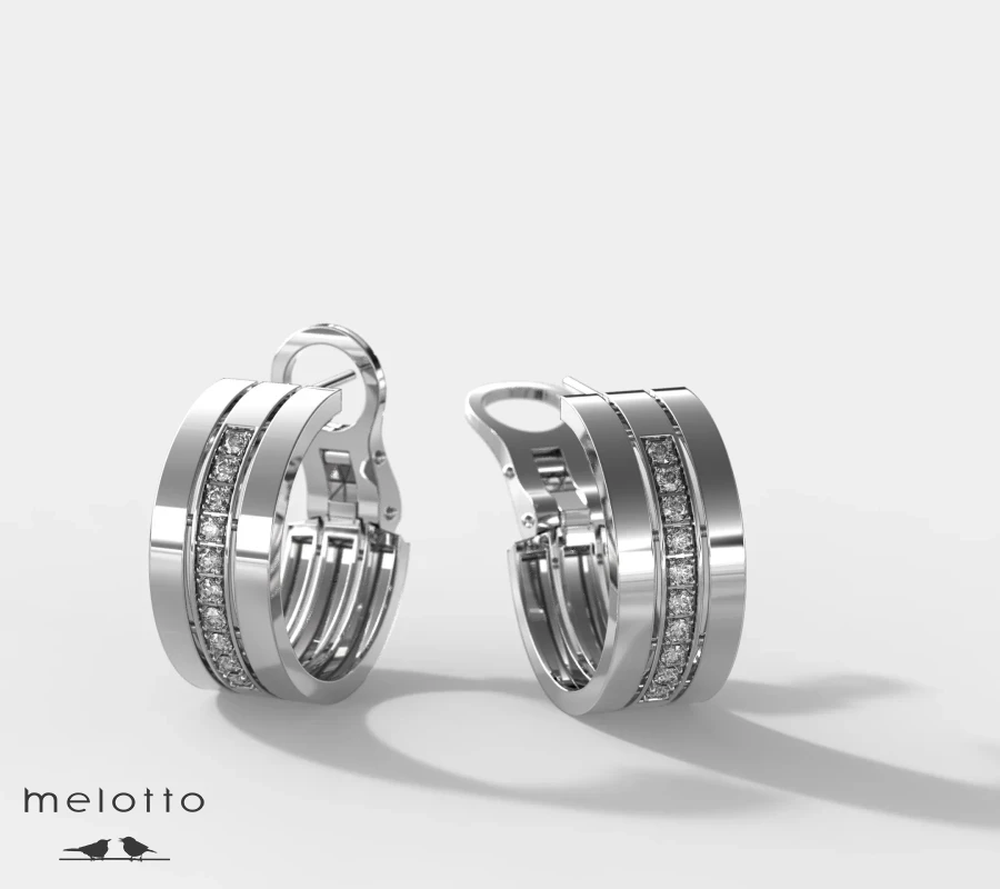 Широкие сережки полукольца с бриллиантами