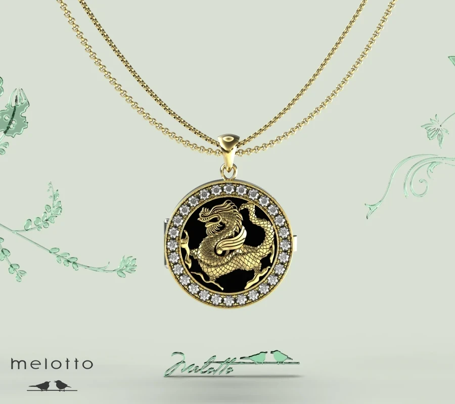 Золотой медальон Дракон для фото