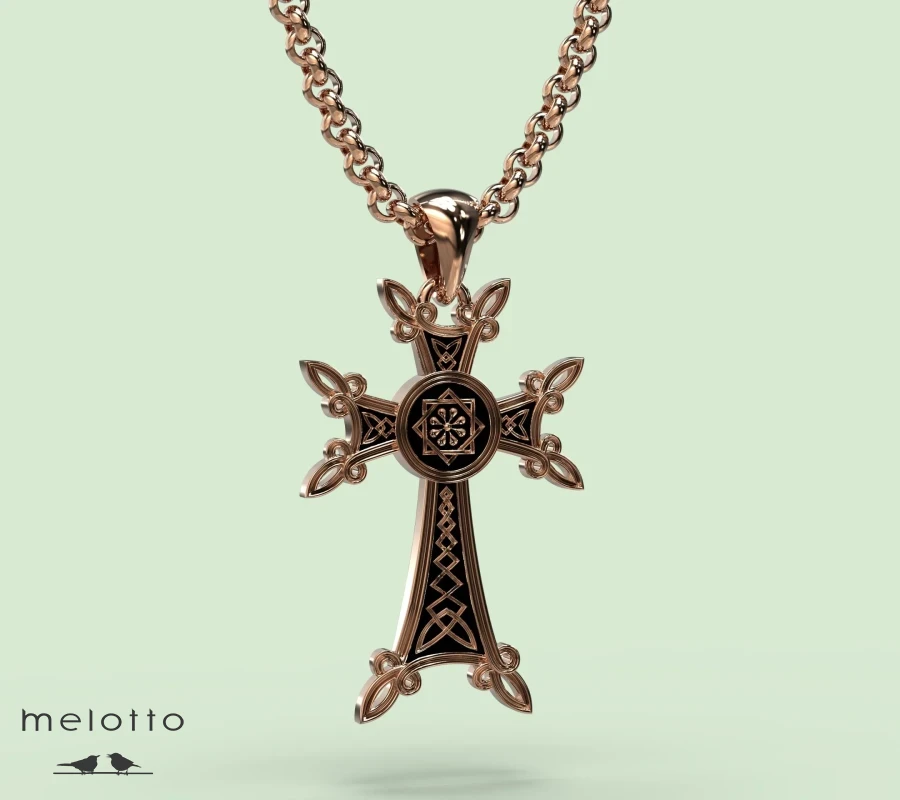 Армянский крест из красного золота с Эмалью