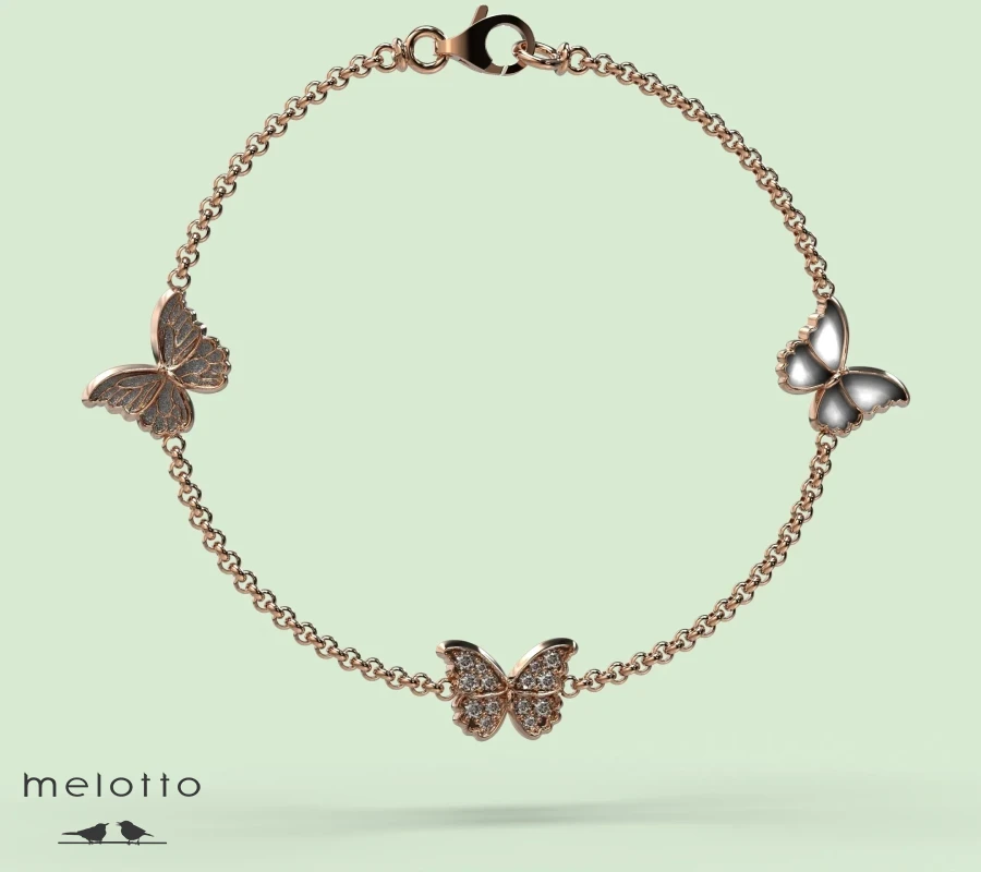 Браслет бабочки с бриллиантами и перламутром