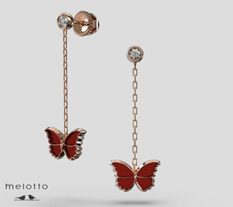 Серьги Бабочка с сердоликом и бриллиантами