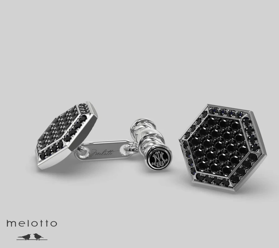 Запонки с черными бриллиантами и инициалами МИ