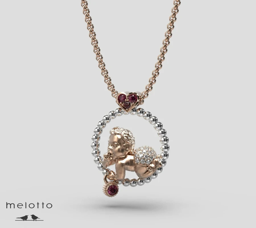 Кулон Младенец с бриллиантами и рубинами