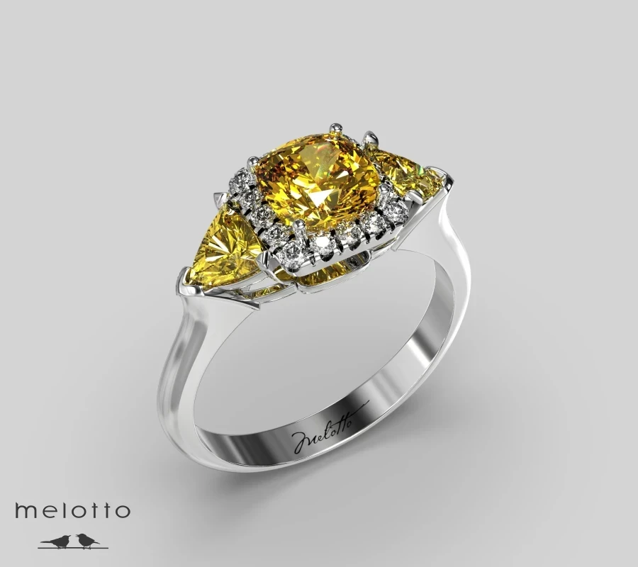 Кольцо с желтыми и белыми муассанитами
