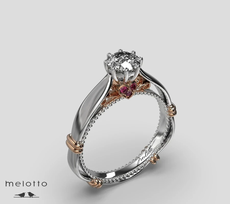 Фирменное помолвочное кольцо с бриллиантами и рубинами