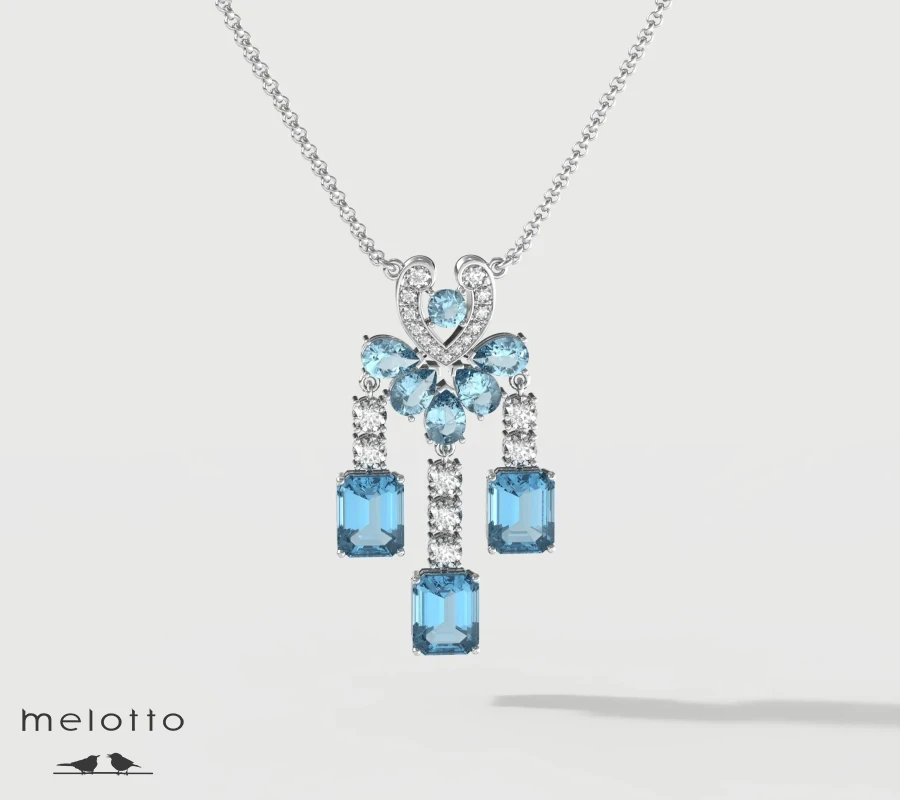 Колье «Сердце»с голубыми топазами