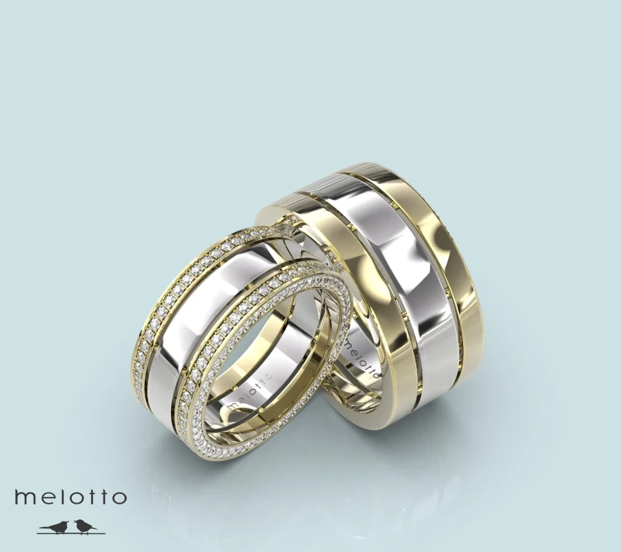 Широкие обручальные кольца с бриллиантовой дорожкой