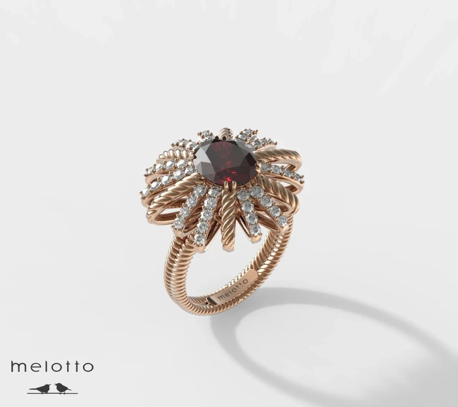 Женское кольцо из розового золота с рубином