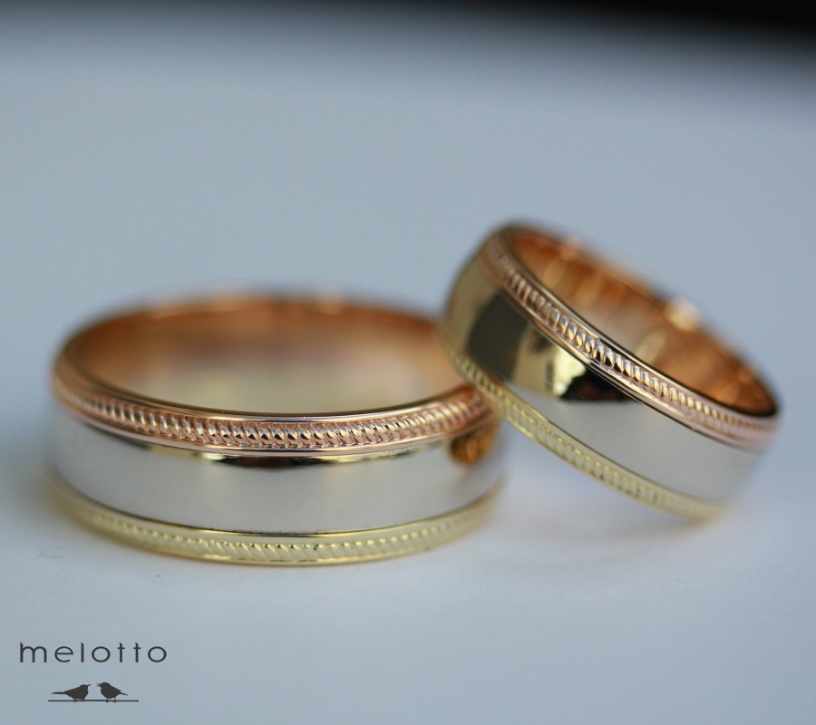 Трехцветные классические обручальные кольца