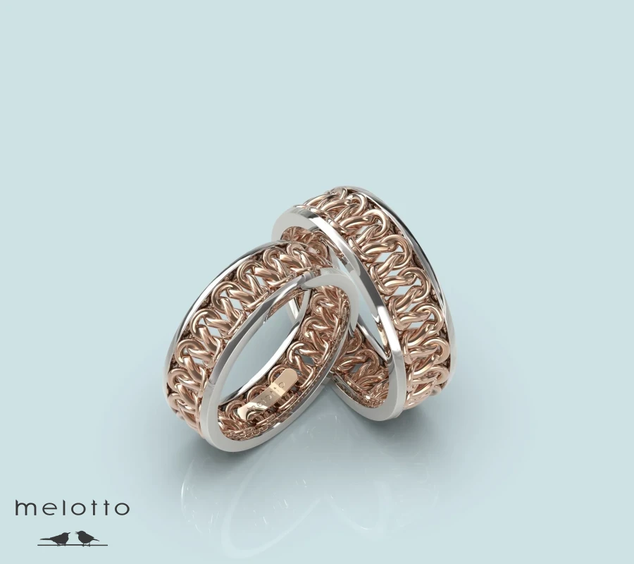 Плетеные обручальные кольца с двумя оттенками золота