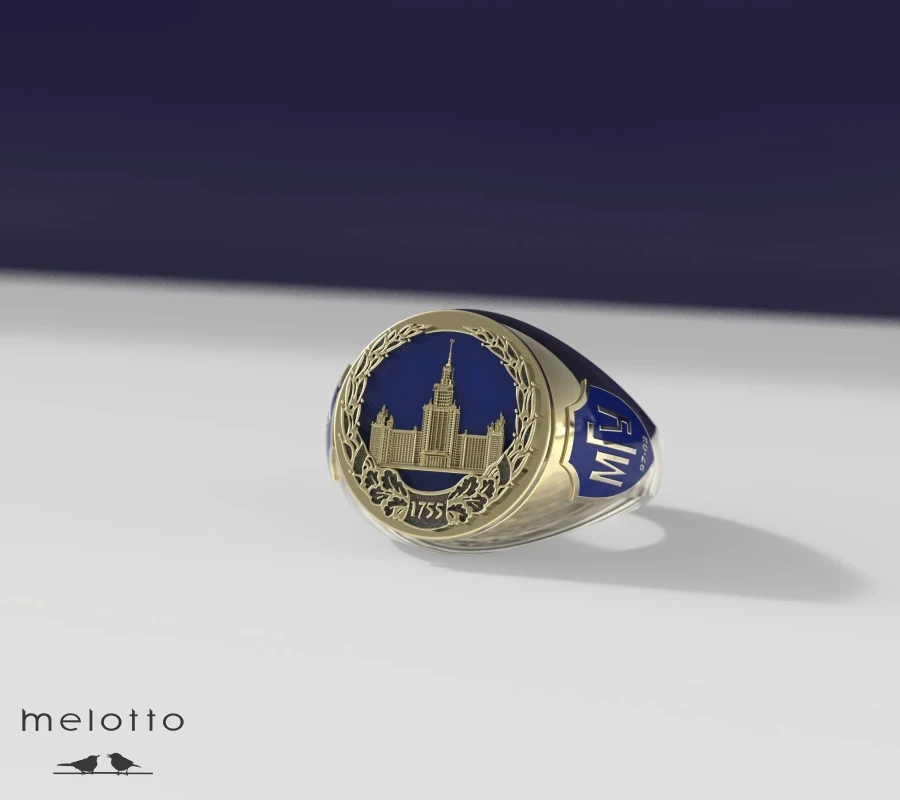 Золотое мужское кольцо «МГУ»