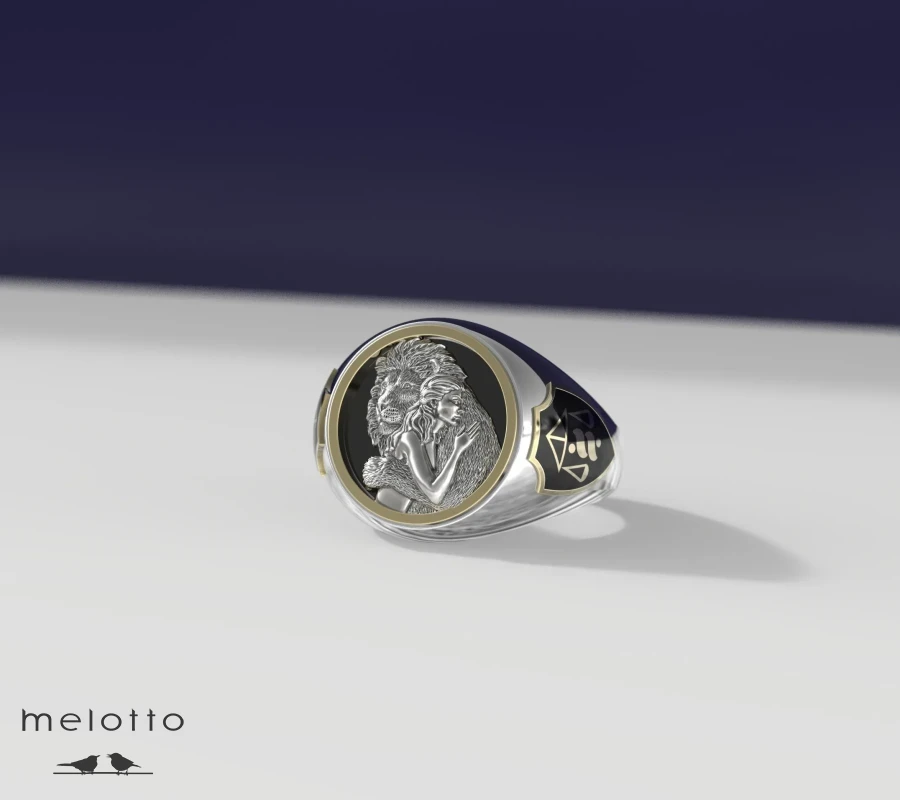 Золотая печатка «Лев и дева»