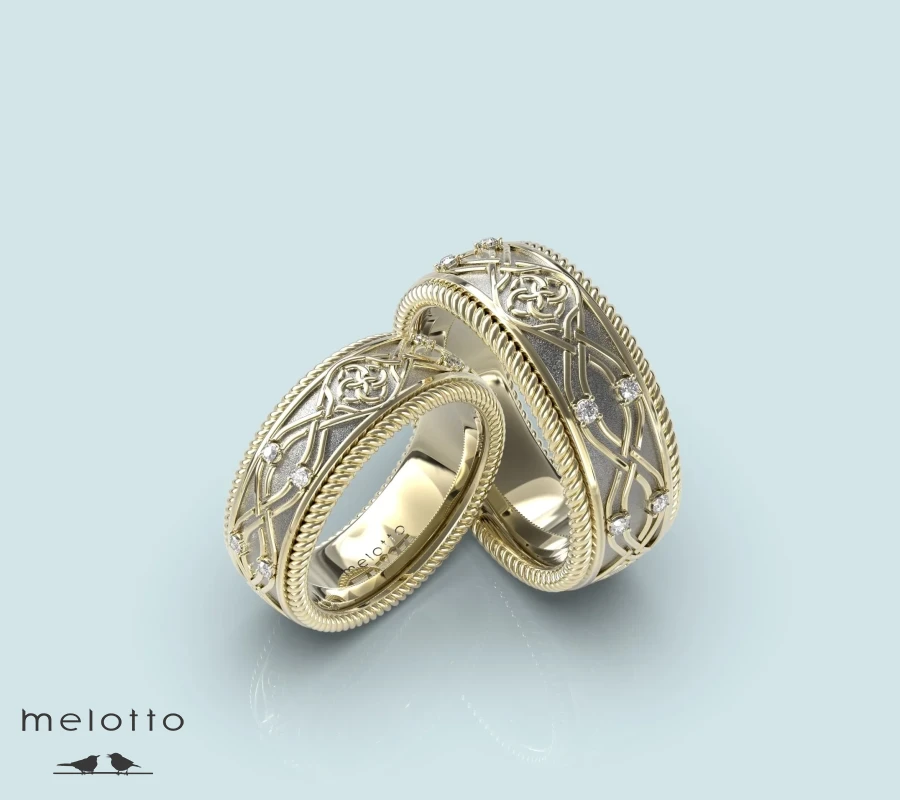 Дизайнерские обручальные кольца с обререгом