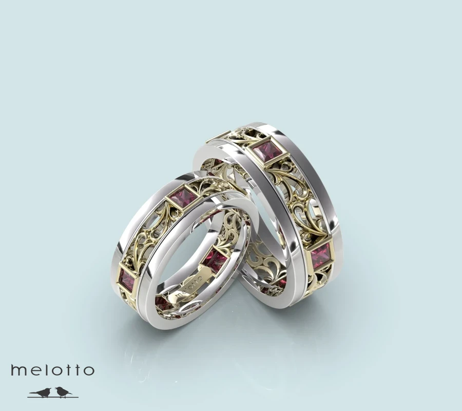 Золотые обручальные кольца с рубинами