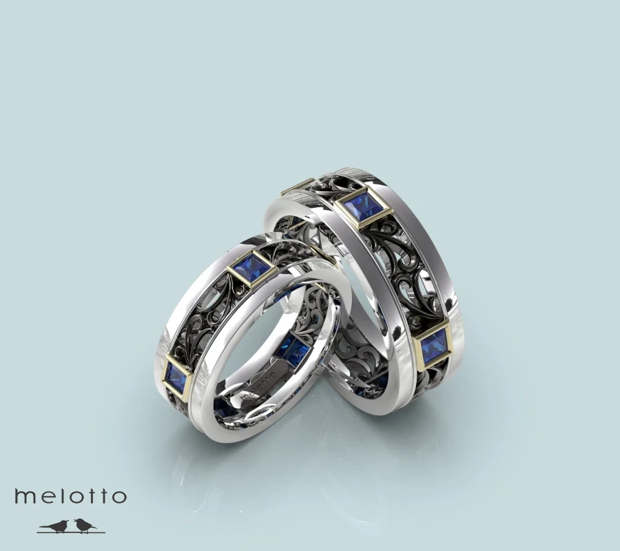 Золотые обручальные кольца с сапфирами