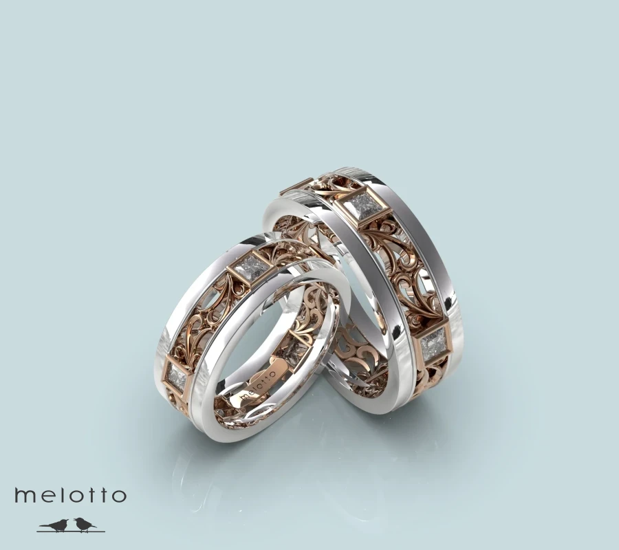 Золотые обручальные кольца с квадратными бриллиантами