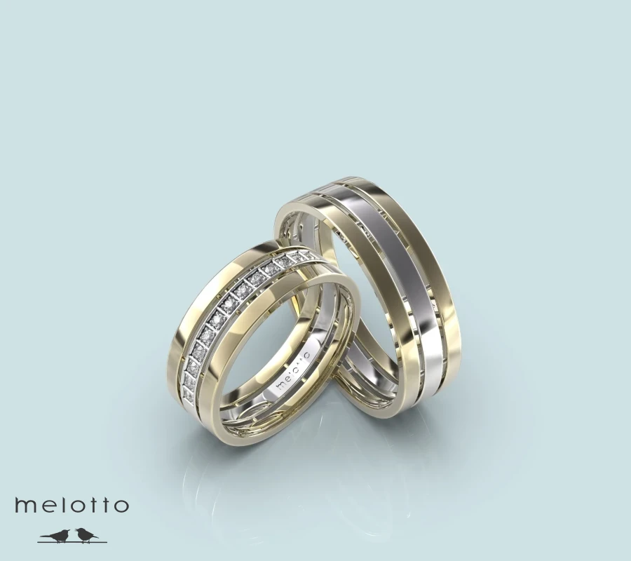 Двухцветные плоские обручальные кольца