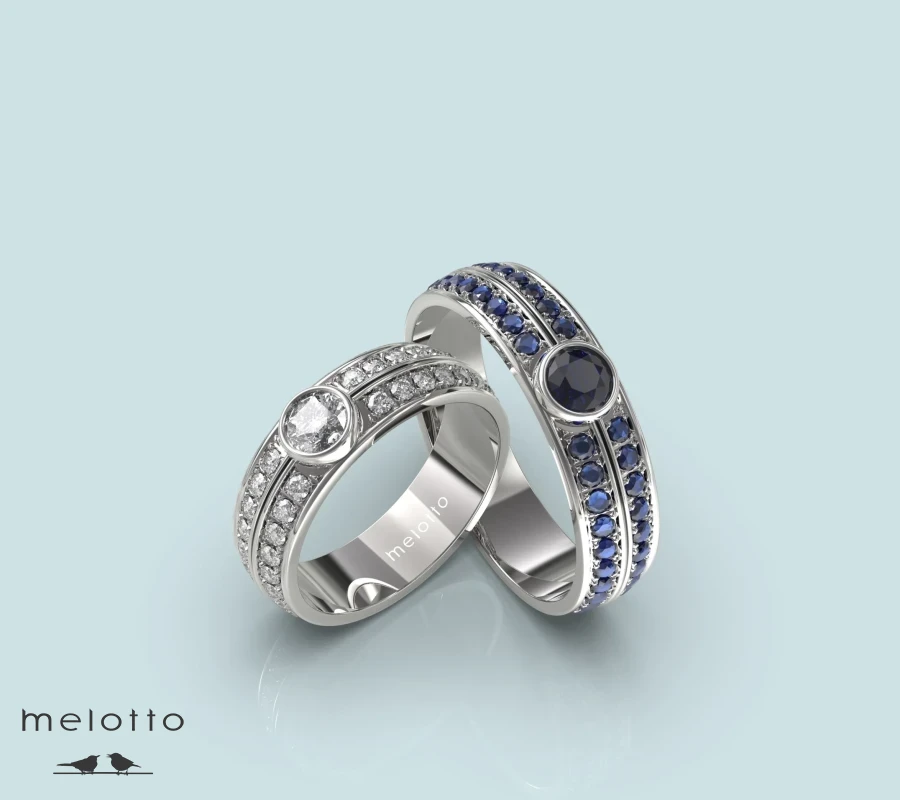 Золотые обручальные кольца с бриллиантами и сапфирами