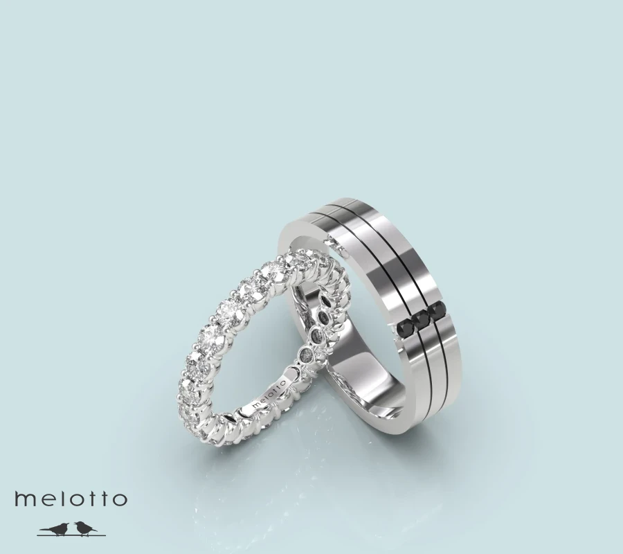 Обручальные кольца с черными и белыми бриллиантами