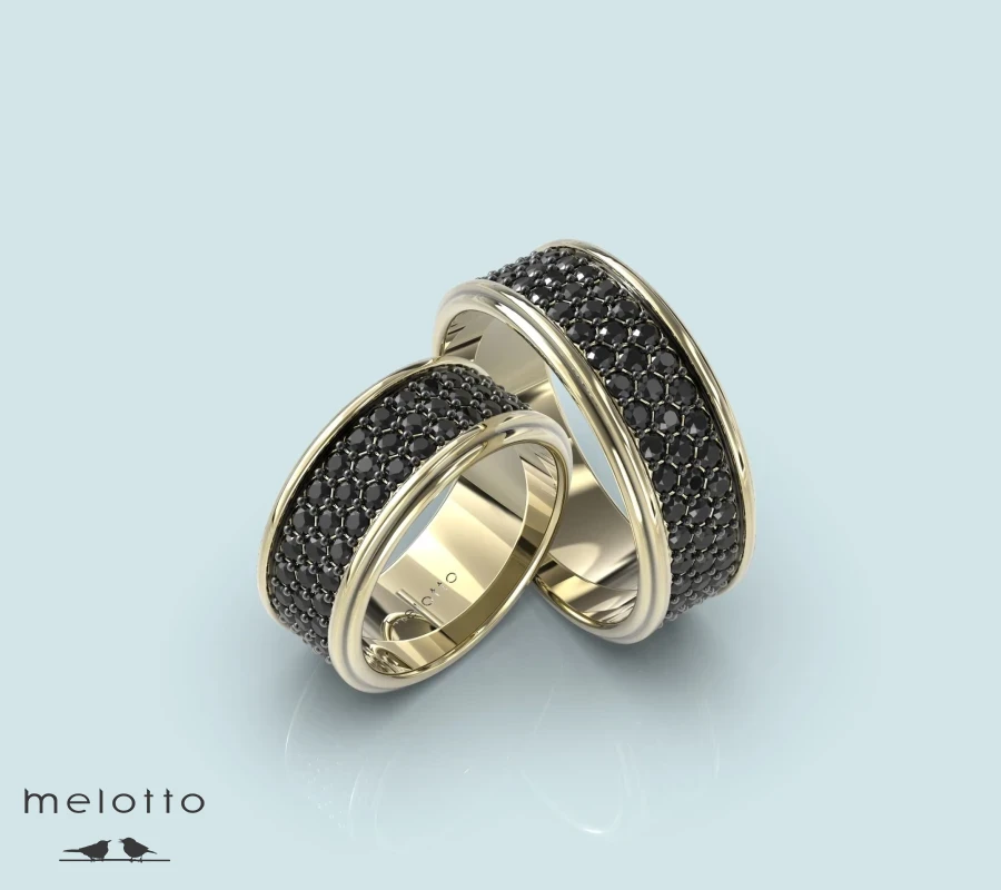 Широкие обручальные кольца с черными бриллиантами