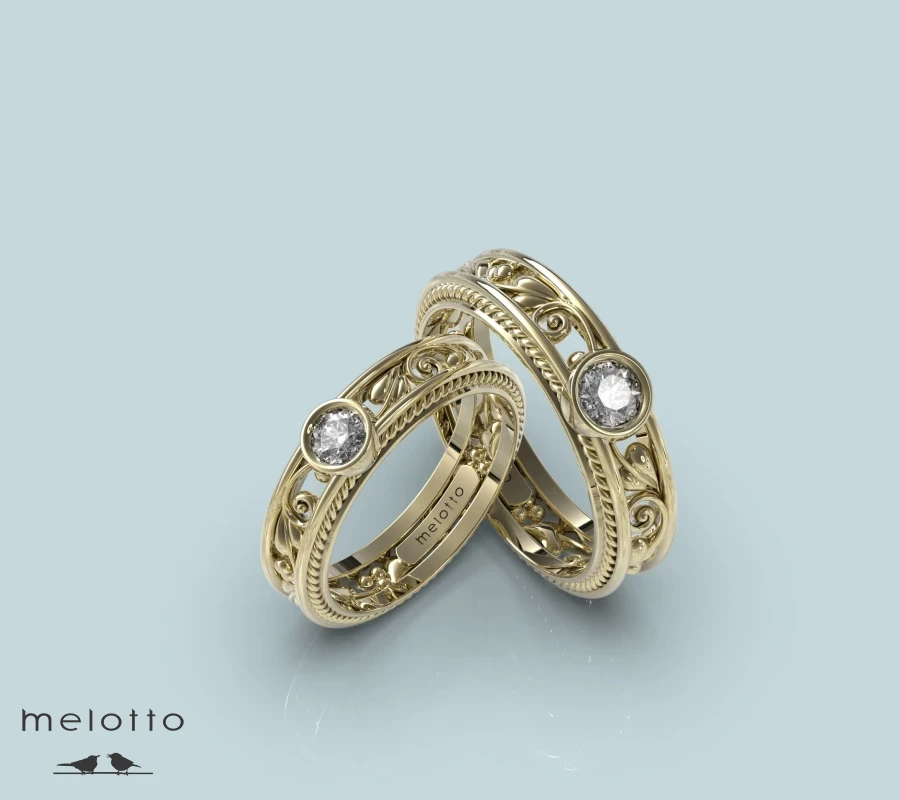 Ажурные обручальные кольца из желтого золота