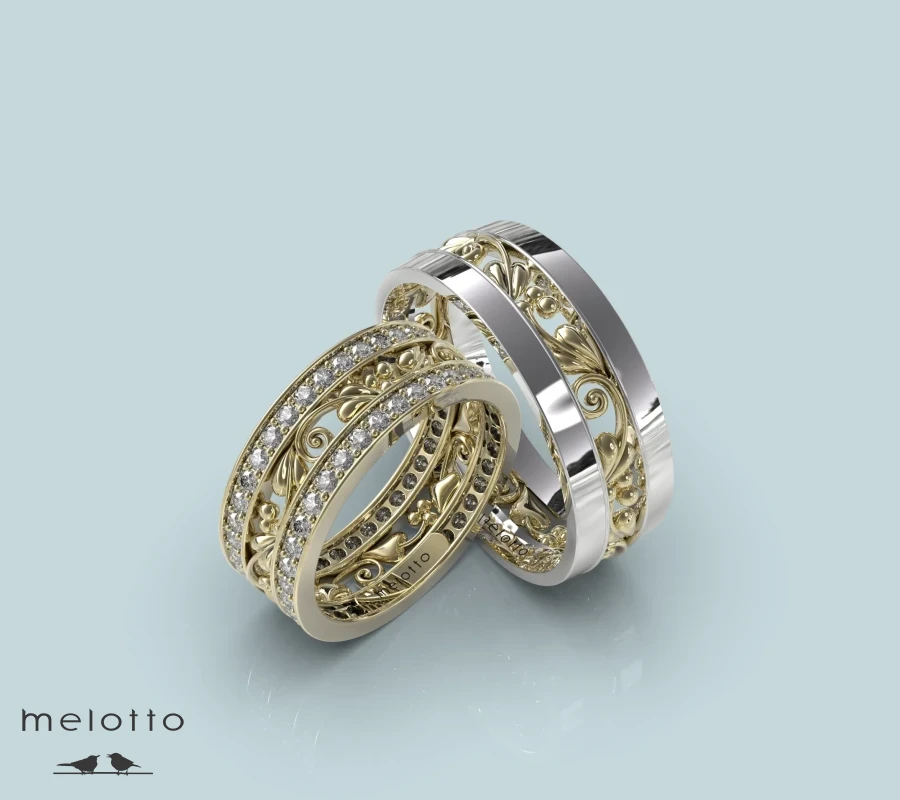 Узорчатые обручальные кольца с бриллиантами