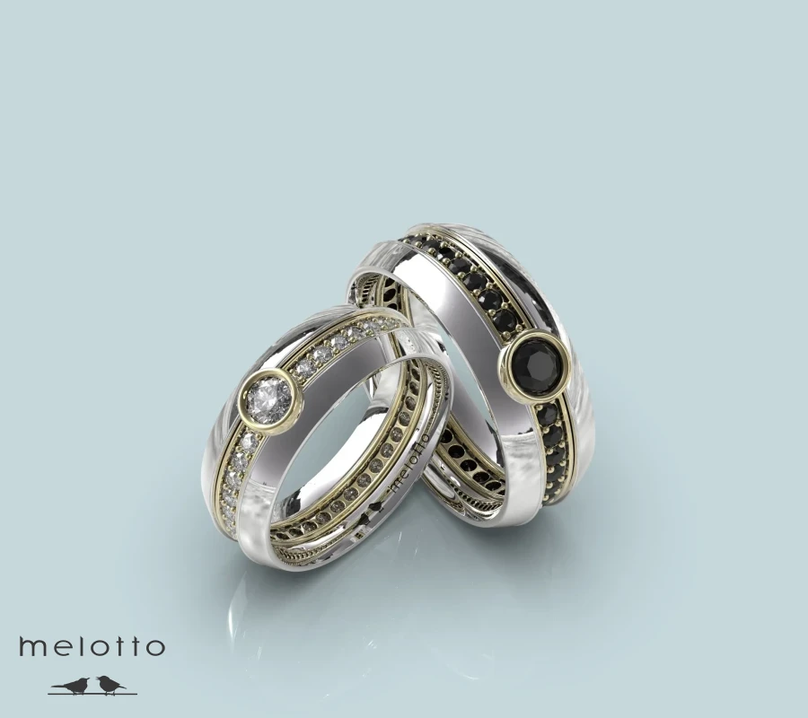 Обручальная пара с черными и белыми бриллиантами