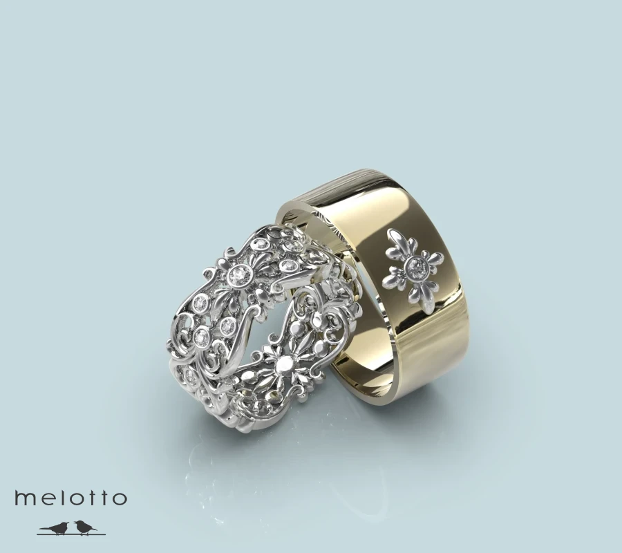 Парные обручальные кольца с бесцветными бриллиантами