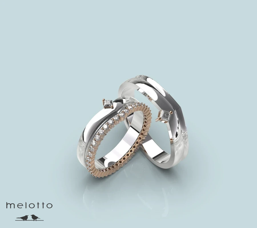 Необычные обручальные кольца из розового и белого золота