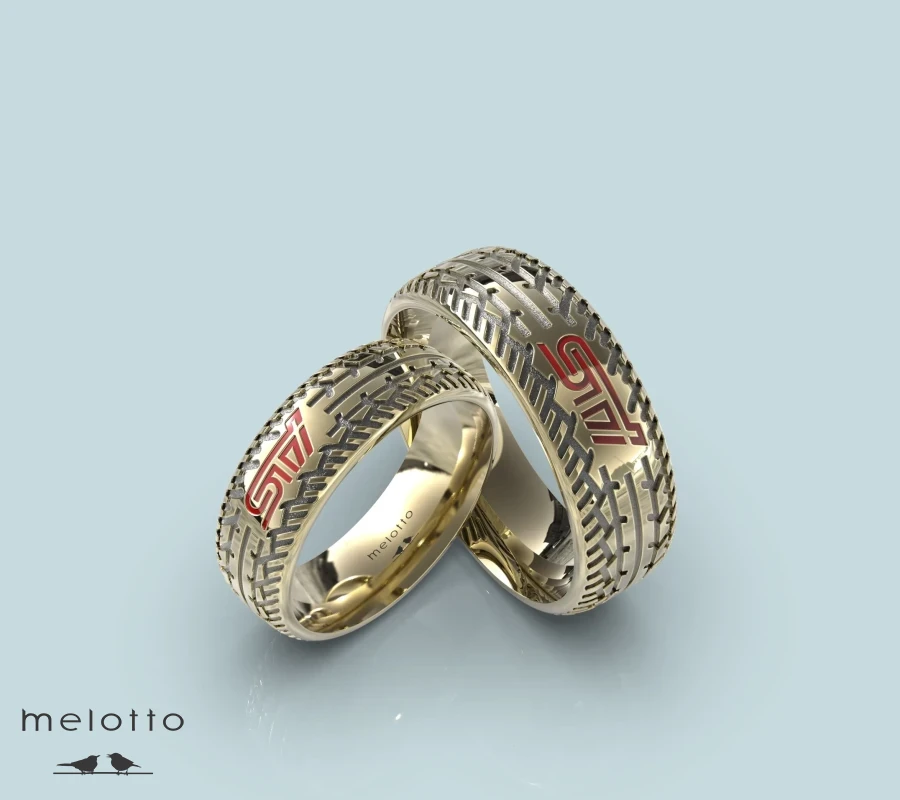 Обручальные кольца с фактурой автомобильной шины