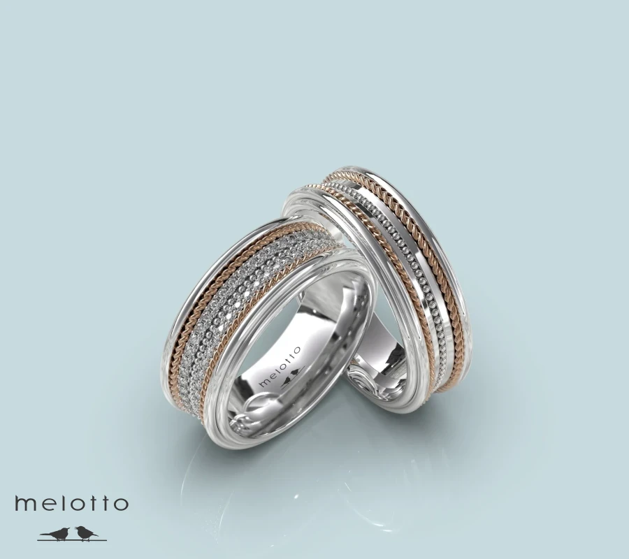 Вогнутые обручальные кольца с бриллиантовой дорожкой