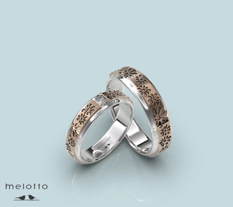 Ажурные обручальные кольца из красного и белого золота