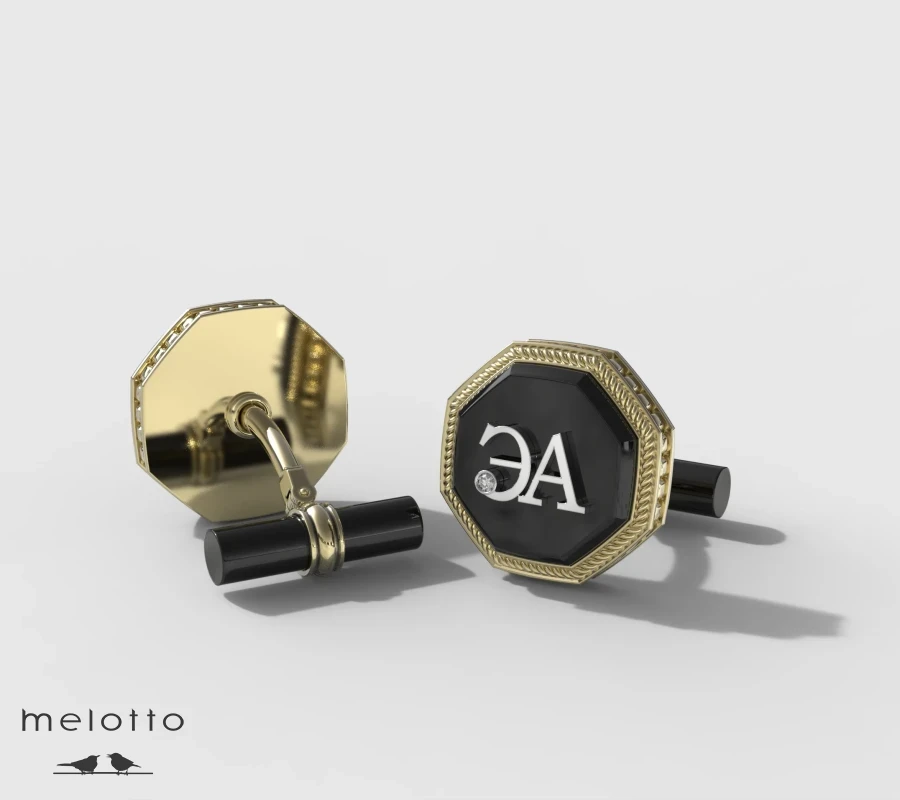 Восьмиугольные золотые запонки с инициалами ЭА