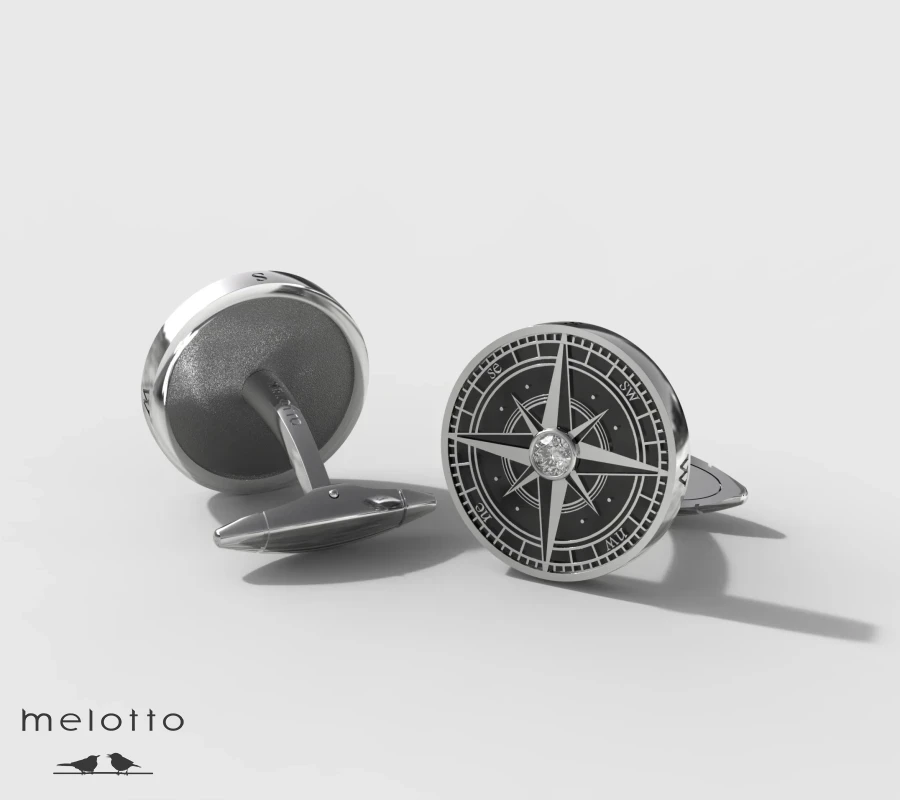 Запонки из белого золота Роза Ветров