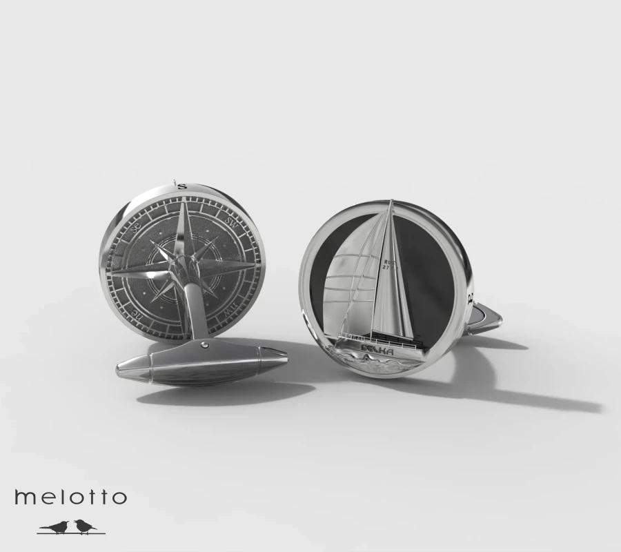 Запонки золотые с изображением Яхты