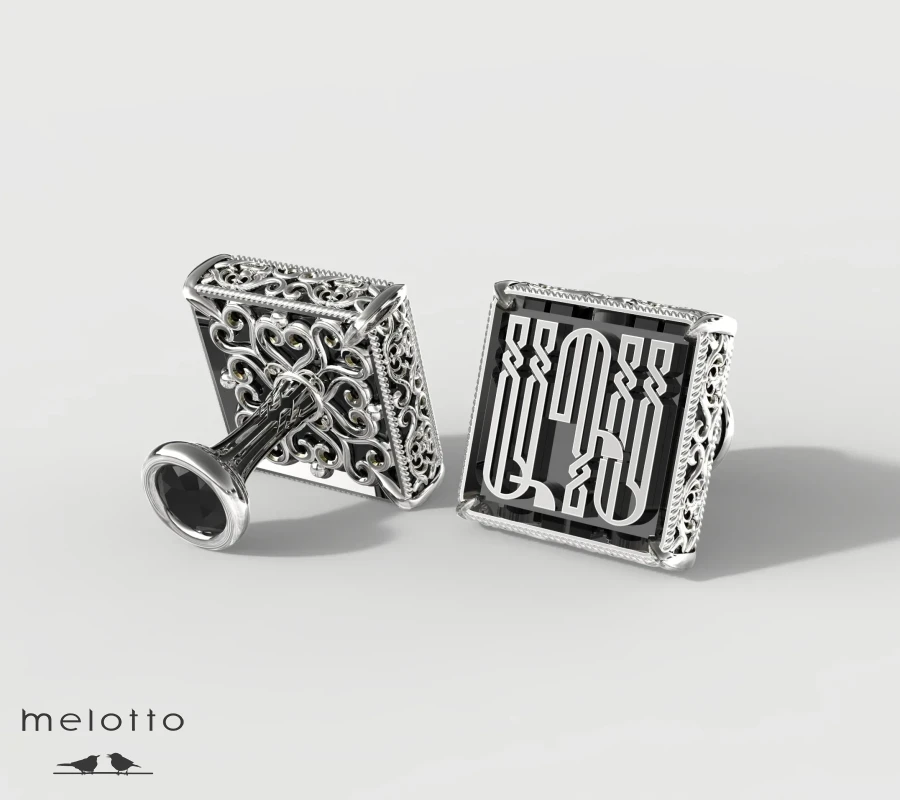 Запонки из золота с черным бриллиантом