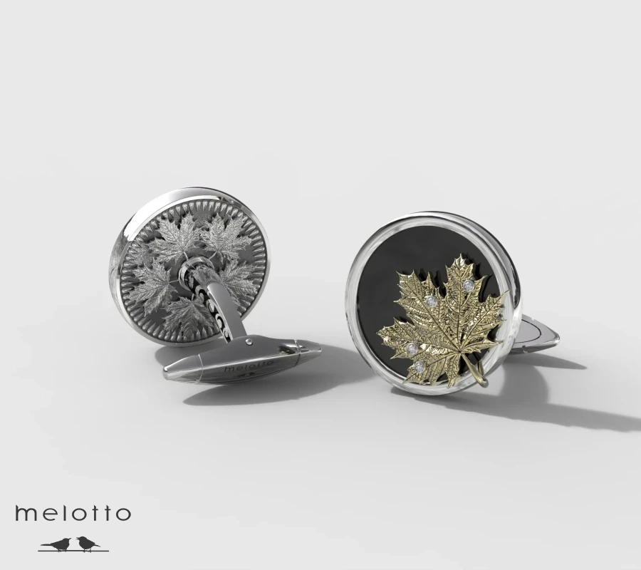 Запонки из золота с кленовым листом