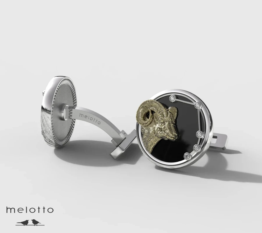 Запонки золотые со знаком зодиака Овен