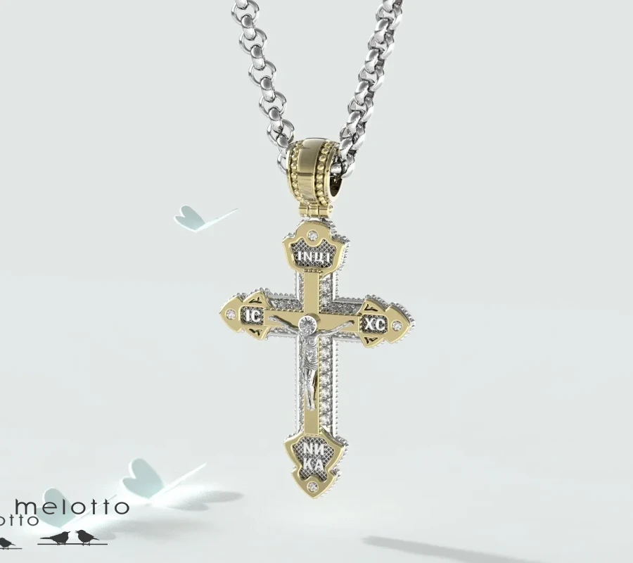 Золотой православный крестик с бриллиантами