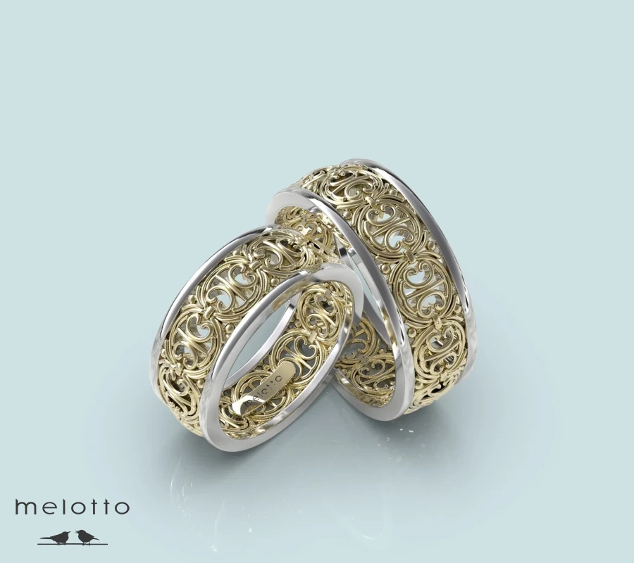 Обручальные кольца из белого и желтого золота