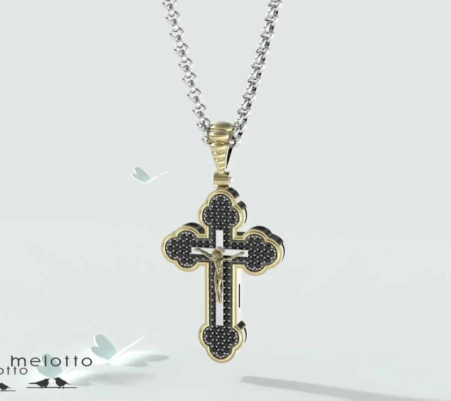 Золотой крест с черными бриллиантами