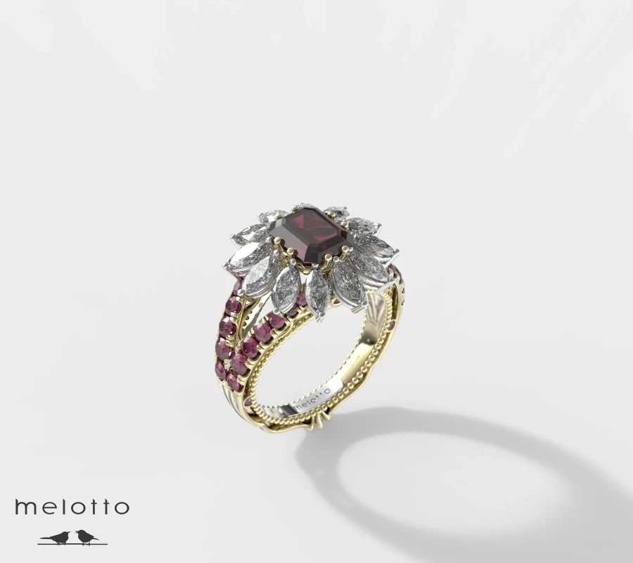Женское кольцо «Fleur de rubis»