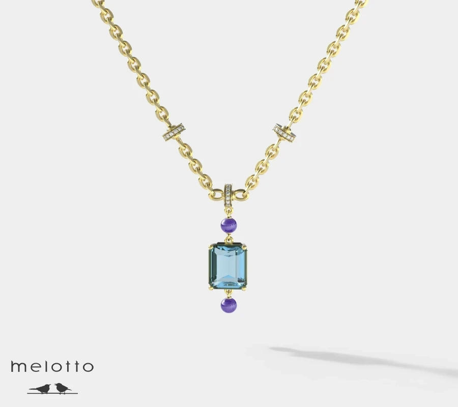 Ожерелье с топазами и аметистами