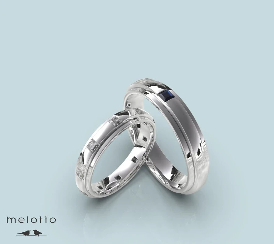 Обручальные кольца с сапфиром и бриллиантом