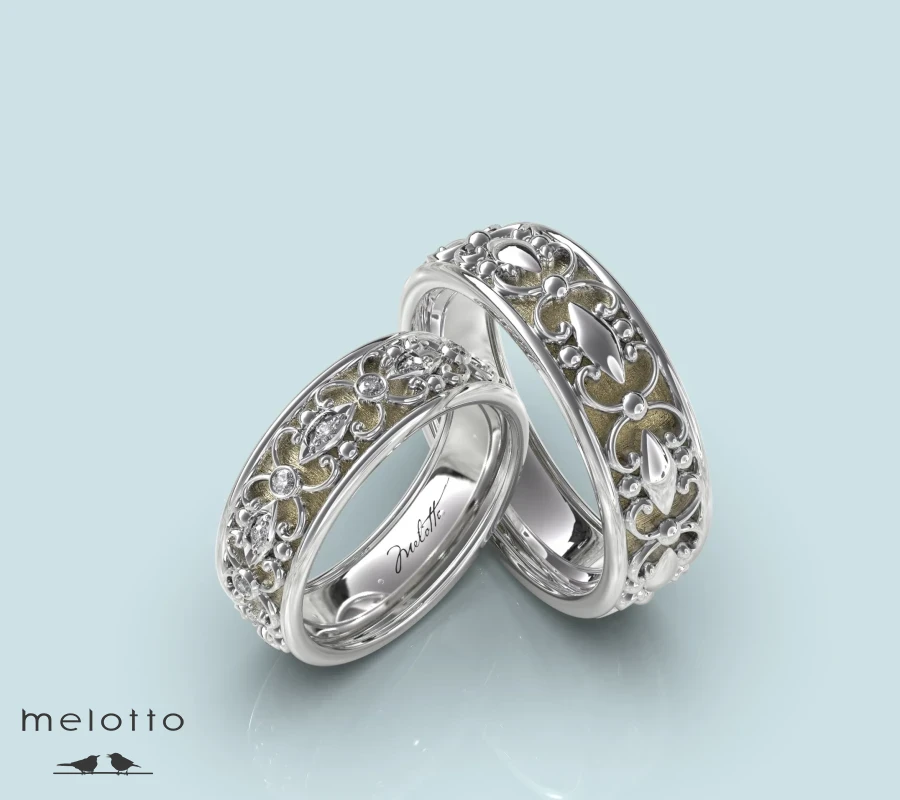 Ажурные обручальные кольца из белого золота